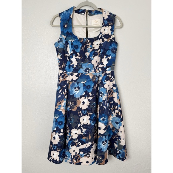 Kate Spade blue Autumn floral scoop neck fit and flare sleeveless dress 6 - Picture 2 of 10